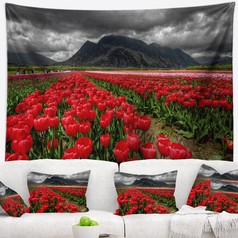 Rangées en polyester de tapisserie tulipes éclatantes avec accessoires suspendus inclus, H 78 po x l 92 po
