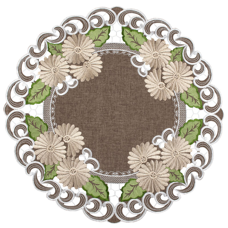 Roxbury Embroidered Gold Daisy on Brown Table Topper (23"Round)
