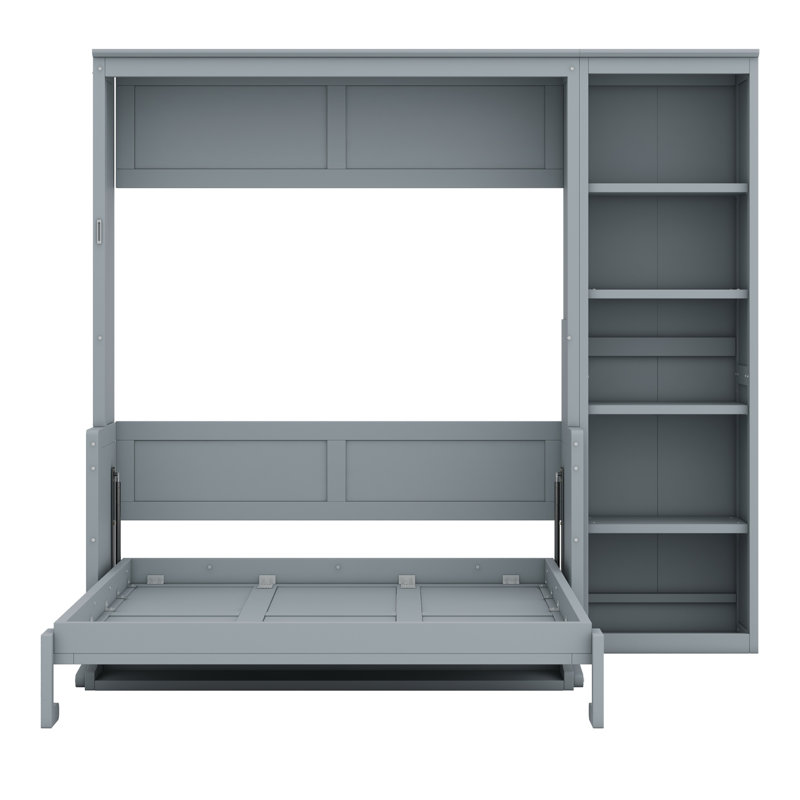 Murphy Bed With Desk And Bookshelf, Gray, Full