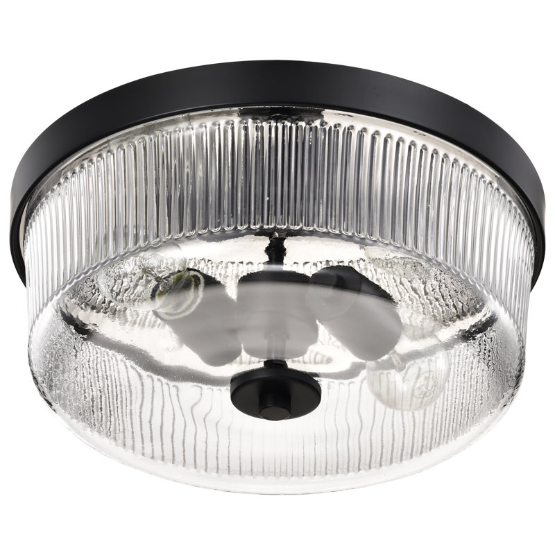 Grayson - Plafonnier encastré - Finition noir mat - Verre nervuré transparent, H 5,75 po x l 13,50 po x P 13,50 po 