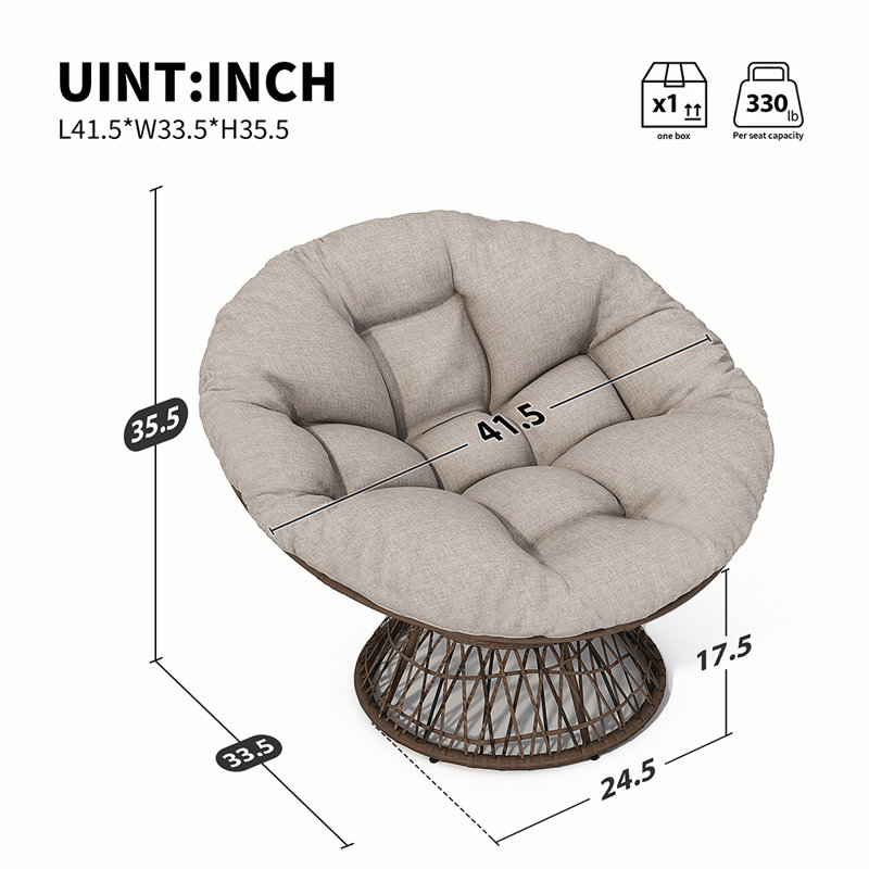 Ergonomic Wicker Papasan Sofa Chair with Cloud Thick Density Fabric Cushion_Polyester, Brown, Beige