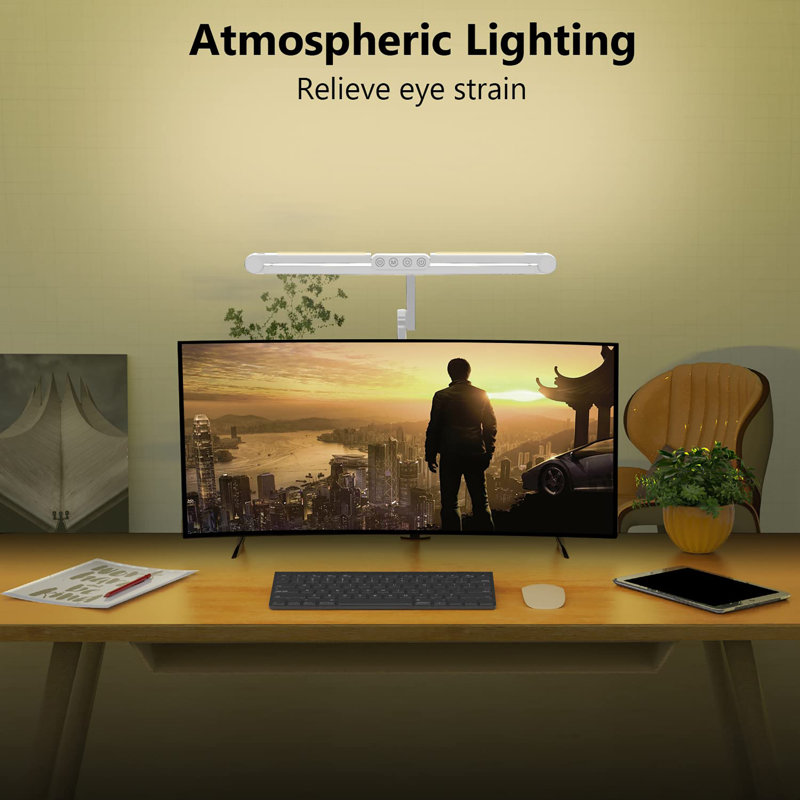 Lampe de bureau avec pince, lumière de bureau à DEL pour le bureau à domicile avec éclairage d'ambiance, lampe de table à gradation continue et ultra-lumineuse 24 W