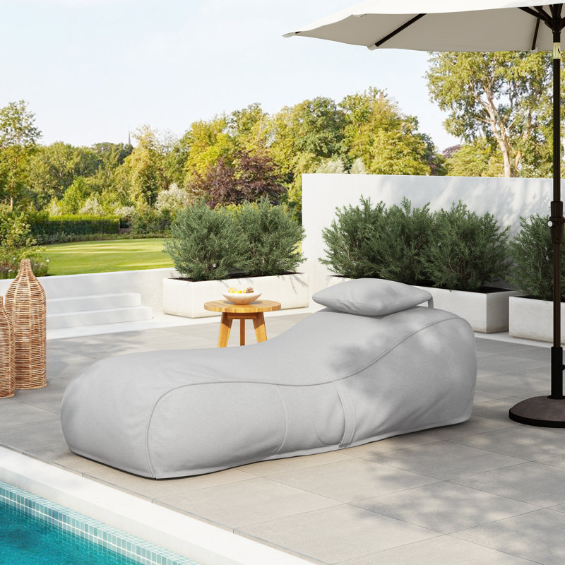 Lyric Outdoor Bean Bag Lounge Chair With Headrest, Gray