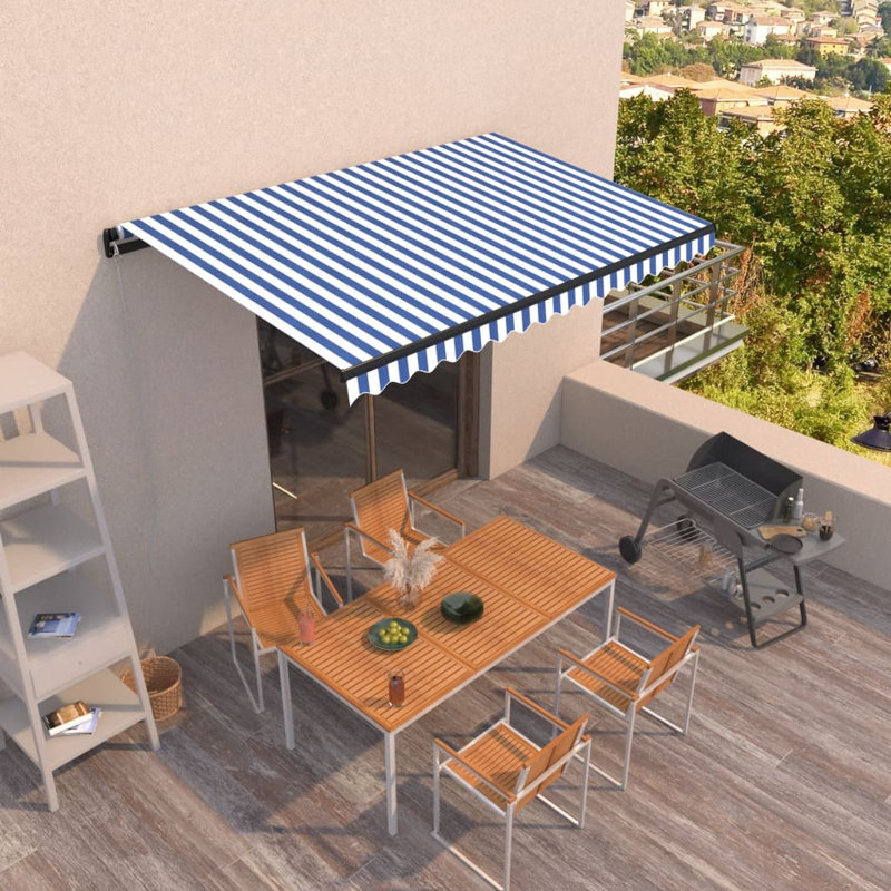 Asko Retractable Patio Awning, 300cm W x 450cm W x 250cm D, Blue