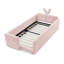 Lit plateforme tapissier simple avec tête de lit en forme d'oreille de lapin, barrière de sécurité et poche, tissu bouclé-817844717