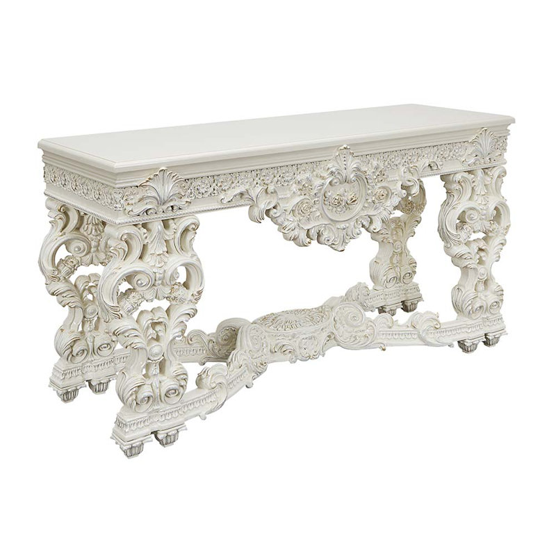 Jazzlyn Transitional 69"L Rectangular Sofa Table in Antique White