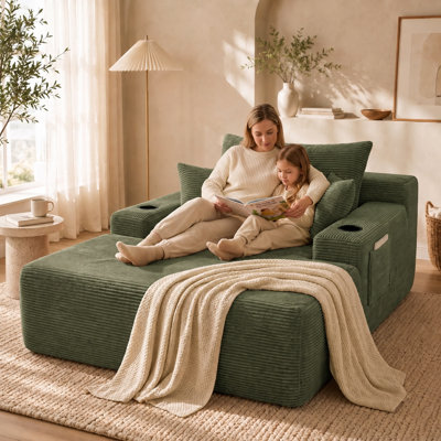 New Foldable Recliner, With Wide Armrests And Pillows, Comfortable Frameless Sleep Sofa Chair, With Cup Holders, Suitable For Living Room, Bedroom, Velvet, No Assembly Required,Green