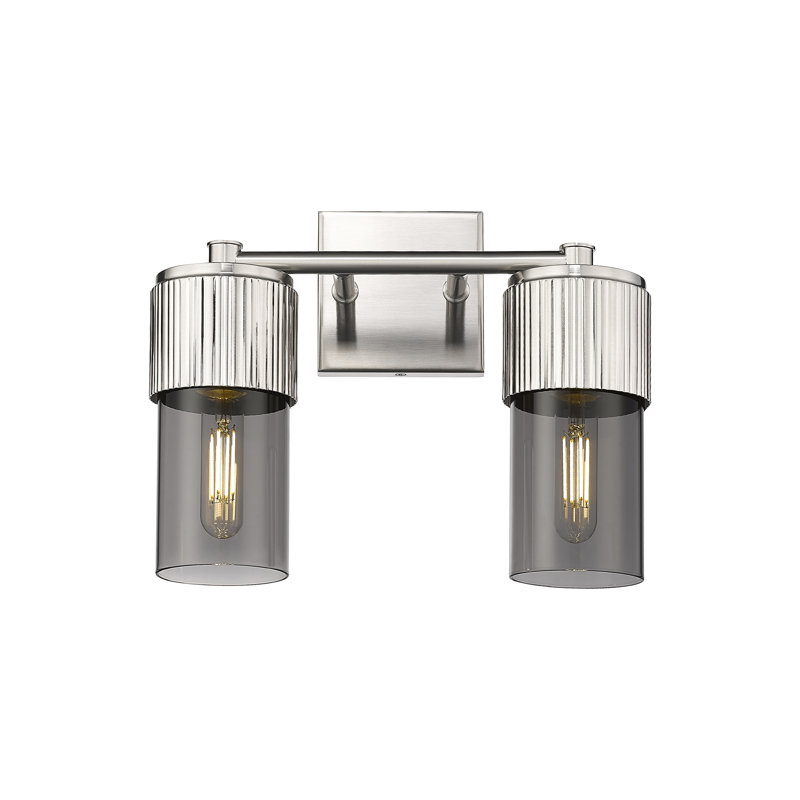 Bolivar - Applique murale 2 lumières 7 "- Finition nickel satiné - Abat-jour en verre fumée, Fumée, Nickel satiné