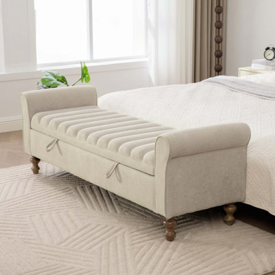 Banc de rangement moderne en tissu avec accoudoirs roulés pour chambre d'entrée
