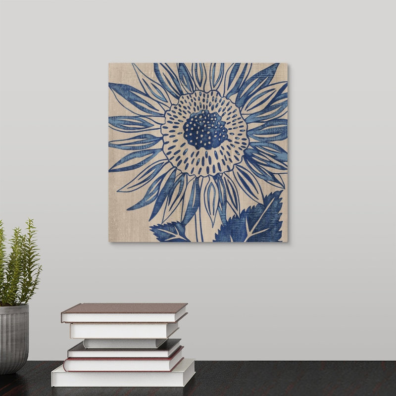 " Indigo Sunflower ", 10" H x 10" W x 1.5" D, Canvas