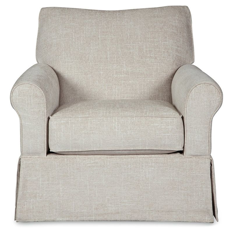 Quartz Beige Swivel Glider Accent Chair with Metal Frame