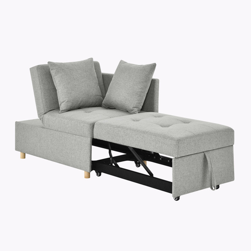 Convertible Sleeper Chair With Adjustable Backrest, Grey Linen