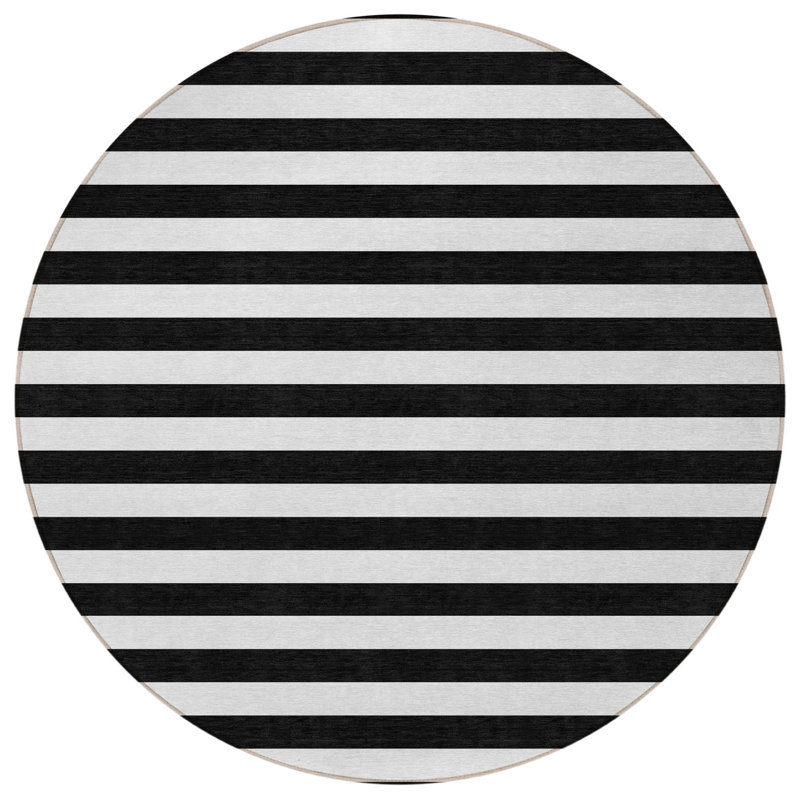 Tapis rond noir et blanc 8 po