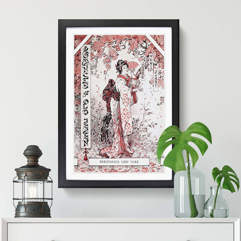 Woman Under the Cherry Blossom Tree - Picture Frame Painting Print, Black Framed, 65cm H x 48cm W x 2cm D