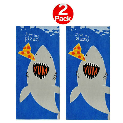Aamora Pizza Eating Shark Beach Towel | 100% Cotton Pool Towel, 30"x60" (Set of 2)