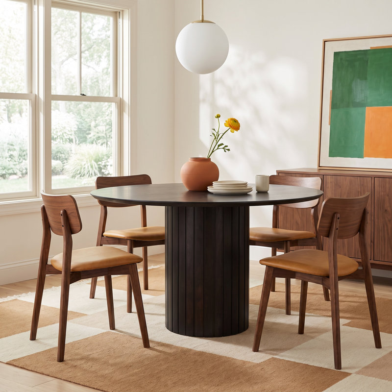 Daley Round Solid Wood Dining Table, Black