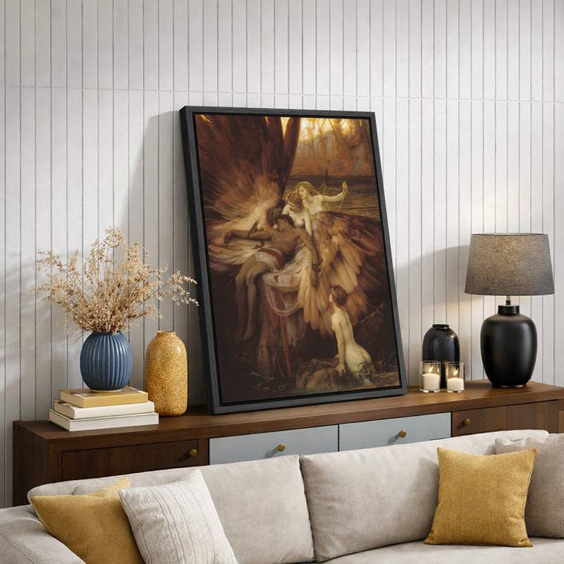 «Winged Angels Caring for Fallen Hero», romantisme, images de mythe classique, impression sur toile encadrée