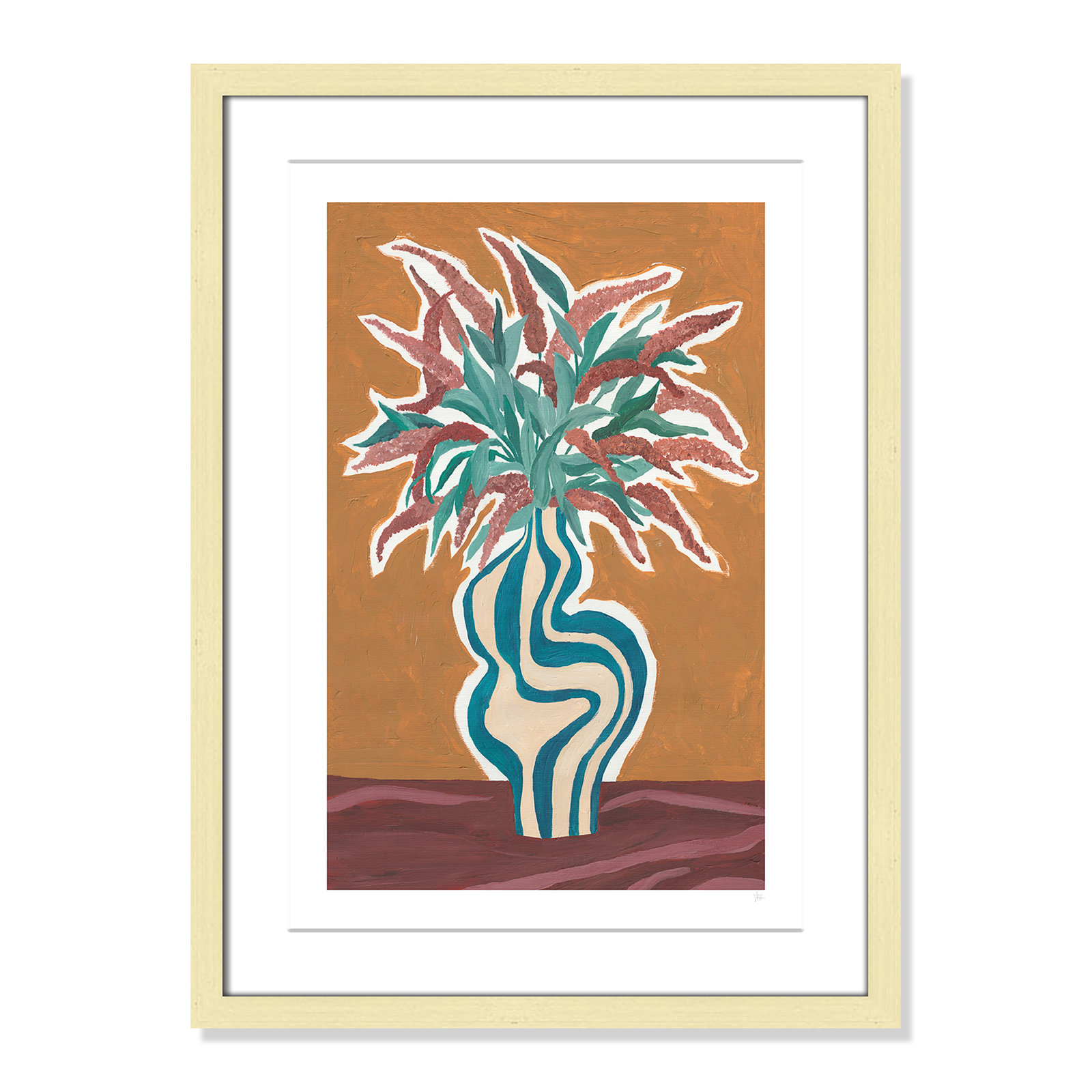 Earth Tone Vase of Flowers Print by Violets Print House, 17'' W x 23'' H, Matted Print, Matte Gold