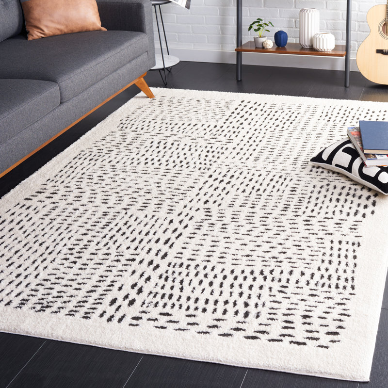 Megnan Area Rug In Ivory & Black, Rectangle 183 x 274cm