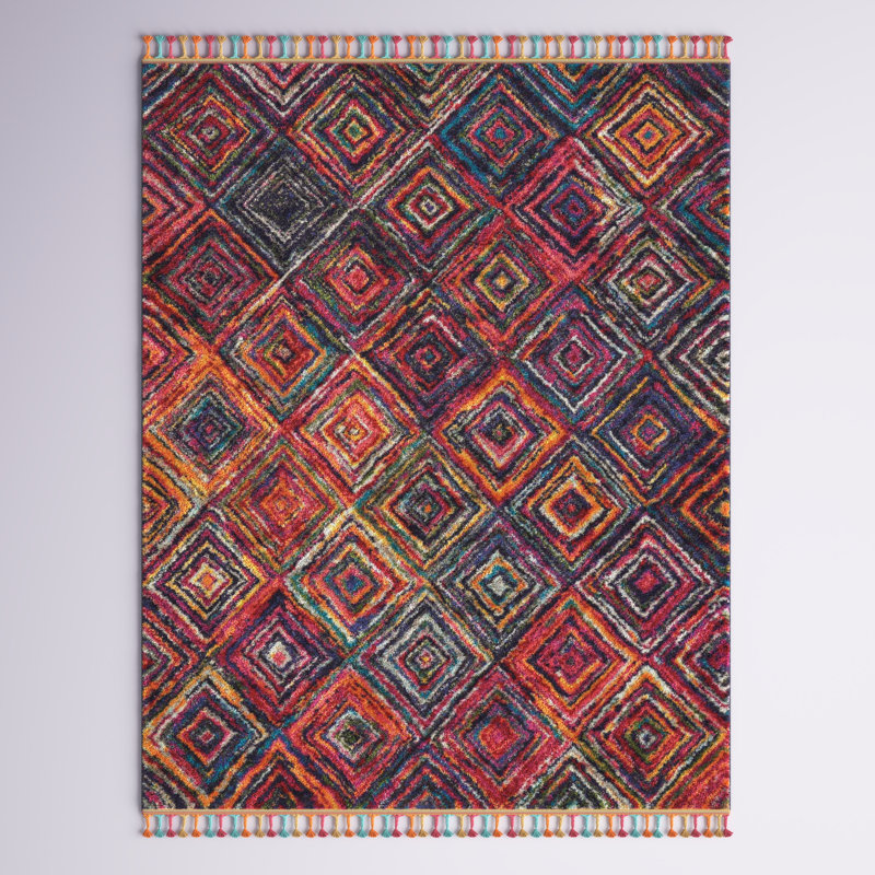 Raul Moroccan Blue/Red/Orange Rug, Rectangle 3'11" x 6'