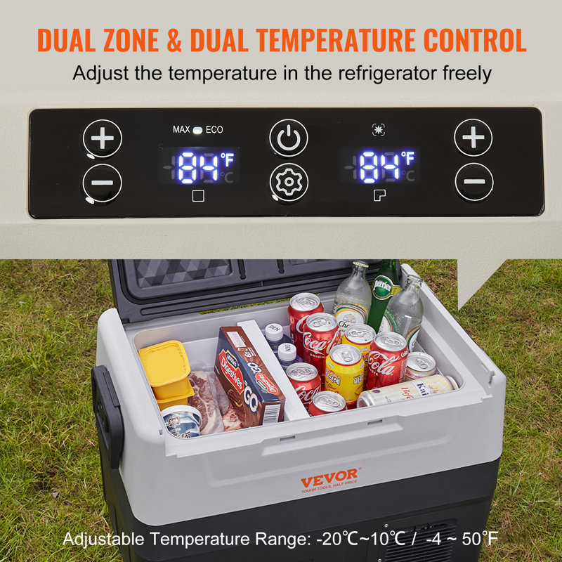 Black 48QT Dual Zone Electric Car Refrigerator Cooler