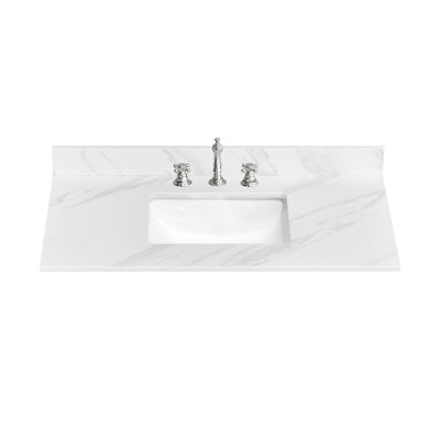 Comptoir de vanité en pierre reconstituée de 42 pouces et céramique blanche (base de meuble-lavabo non incluse)