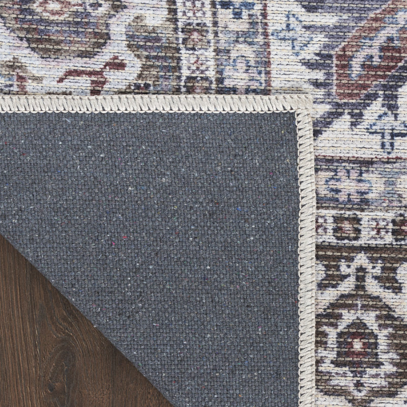 Tapis oriental ivoire / olive en coton / polyester lavable à la machine, Rectangle de 10 pi x 14 pi