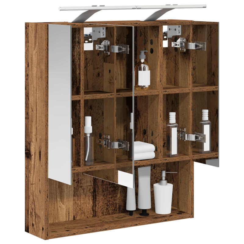 W H Wall Mounted Required Medicine Cabinet Mirror 2, 70cmH x 60cmW x 14.5cmD, Old Wood