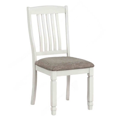 Farmhouse Style 2pc Side Chair Slat Back Upholstered Seat Rustic White Finish Dining Room Furniture