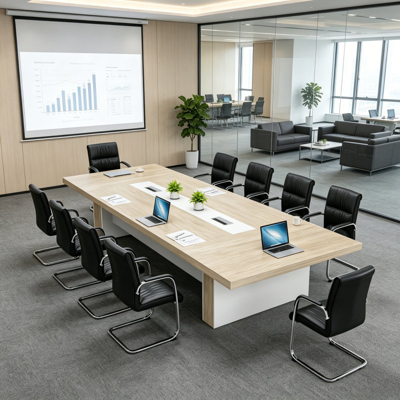Table de conférence Searfoss, 29.53" H x 118.11" L x 51.18" D, Beige