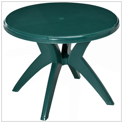 Table de patio ronde en plastique avec trou pour parasol de 36,25 po de diamètre Outsunny