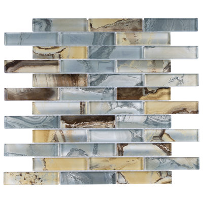 Ocean 11.82 in. x 11.82 in. Brick Joint Glossy Glass Mosaic Tile