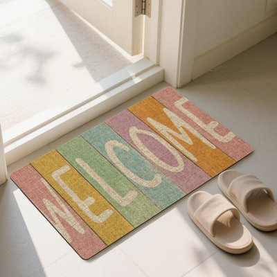 Vintage Rainbow Welcome Floor Mat, For Entryway & Living Room, 24 X 36 In, Multicolor