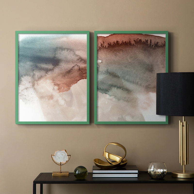 Red Ochre abstrait III - reproduction encadrée de qualité supérieure - prête à être accrochée - aucun clou requis - aucun clou requis