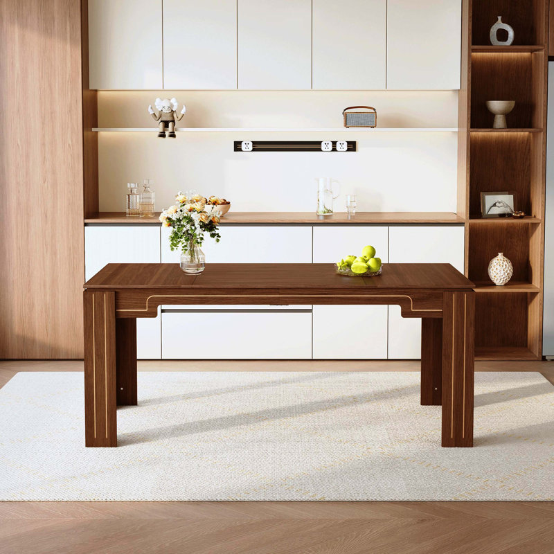 71"×31.5" Walnut MDF Spliced Dining Table With Grooved Legs, Modern Luxury Home Dinner Table For Dining Room Study Room, Seats 6-8 People