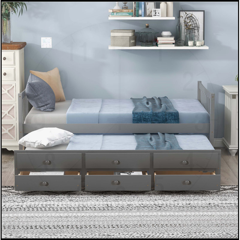  Lit de jour avec lit gigogne et tiroirs, peu encombrant et élégant pour les chambres à coucher modernes, Gris