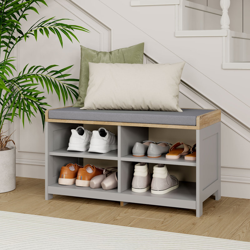 Upholstered Storage Bench, Grey
