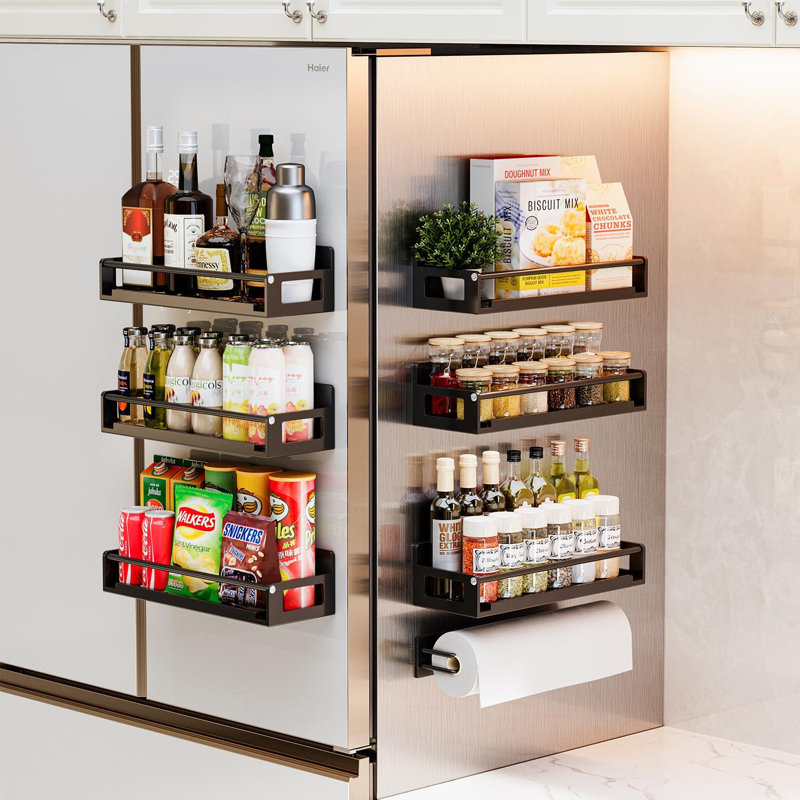Étagère à épices magnétique pour réfrigérateur et four, paquet de 7 espaces de rangement peu encombrants avec capacité de charge élevée, aucun perçage requis