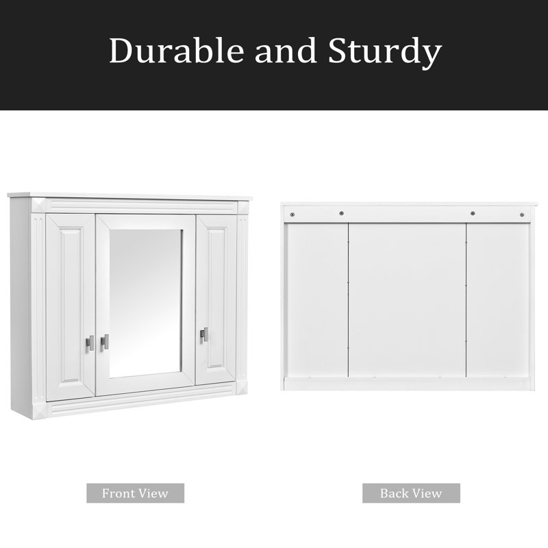 Armoire de salle de bain murale avec miroir, armoire à pharmacie murale avec 4 tablettes, armoire de rangement avec porte à miroir, blanc
