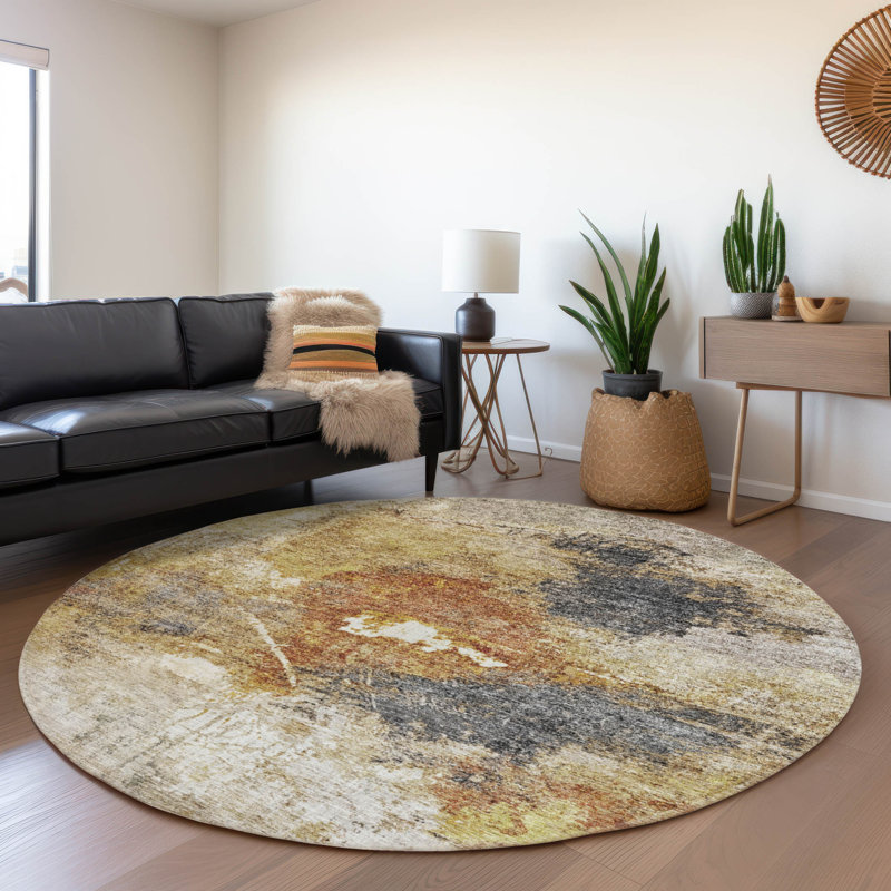 Machine Washable Indoor/Outdoor Cicel ACN1199 Taupe Rug, Round 8'