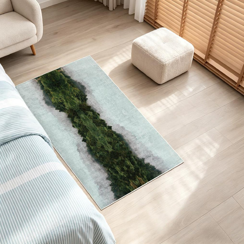 Clear Abstract Foggy Forest Deep Mountain Art Clouds Dark Dawn Dusk Machine Washable Indoor Area Rug, Rectangle 32" x 47"