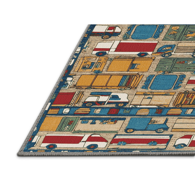 Machine Washable Transportation Gray Area Rug, Square 8'