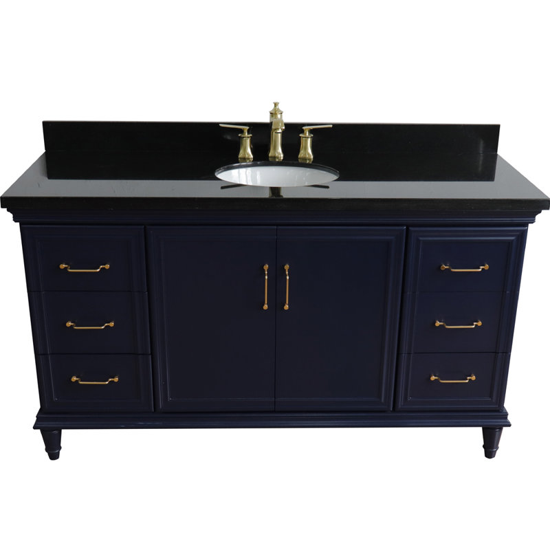 Ensemble de meuble-lavabo simple Fountainbleau, Bleu, Noir, 61"