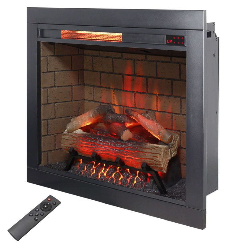 Symple Stuff Electric Fireplace Insert with Fire Crackling Sound, Adjustable Flame/Temperature, Fireplace Heater with Remote/Timer, Removable Trim Kit, 1500W, Black