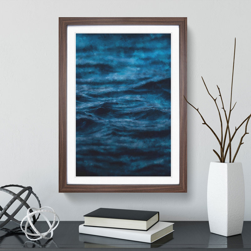 Dark Water in Blue - Picture Frame Graphic Art, 48cm H x 36cm W x 2cm D, Walnut Framed