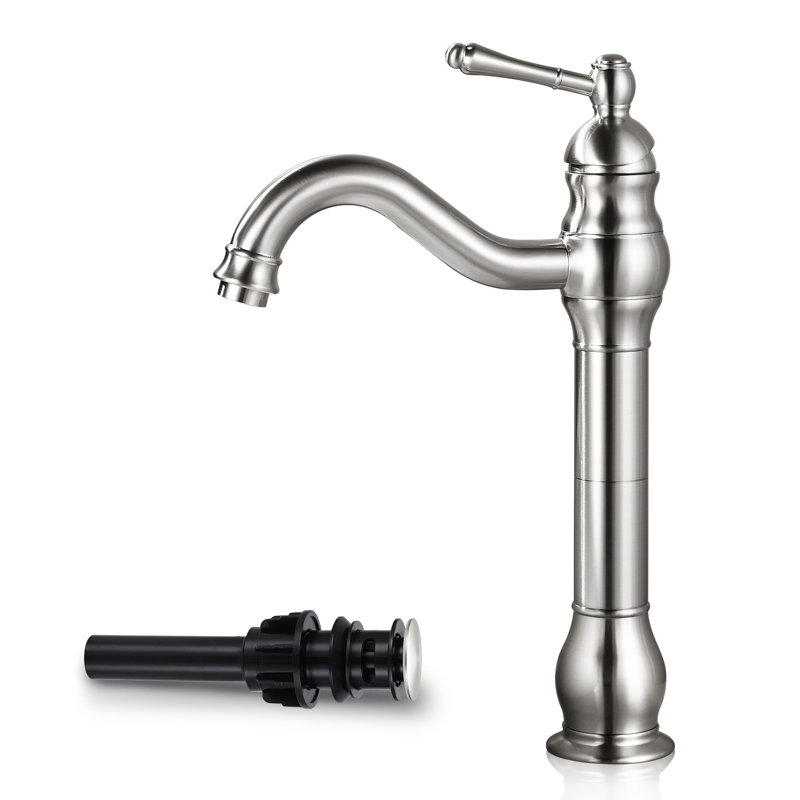 Grands robinets de lavabo de salle de bain à poignée simple HGN avec bonde escamotable, Nickel brossé