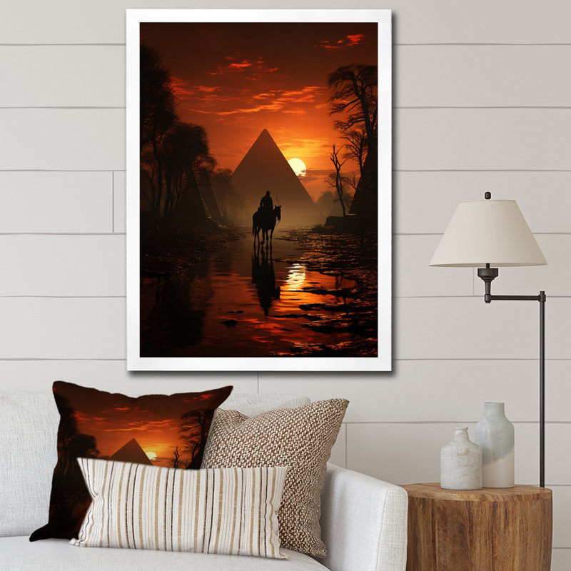 Silhouette de pyramide égyptienne encadrée sur toile, Cadre photo blanc, H 44 po x l 34 po x P 1,5 po