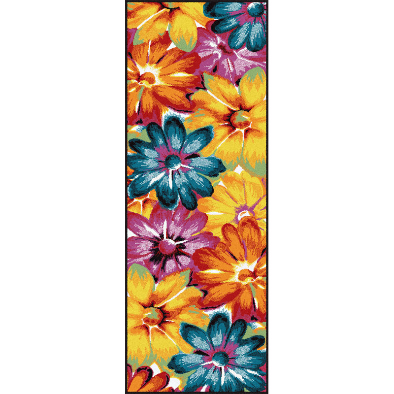 Tapis jaune / bleu Weisman, Tapis de couloir 2 pi 7 po x 7 pi 3 po