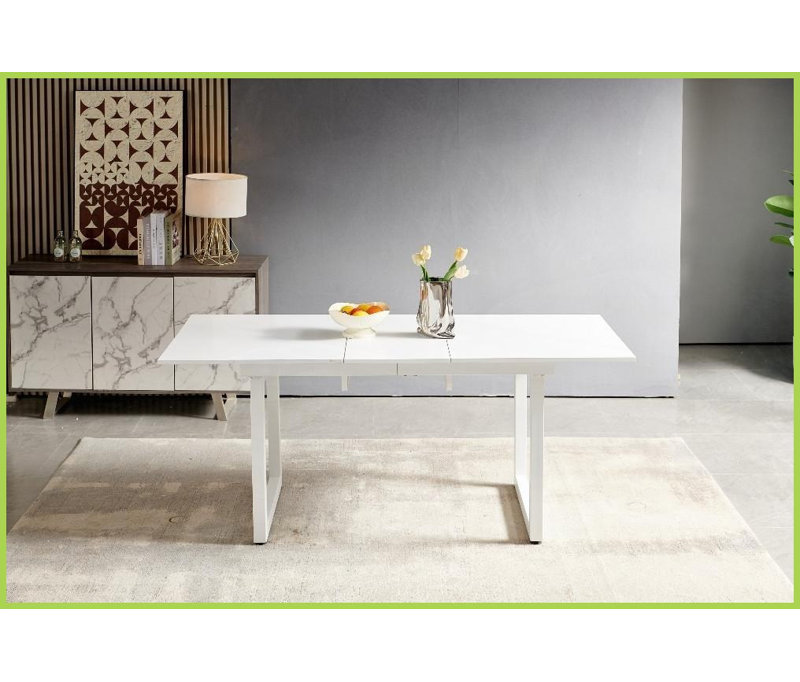 Table basse blanche extensible pour le salon, plateau en panneau de fibres à densité moyenne facile à nettoyer et amp; Pieds en métal stables