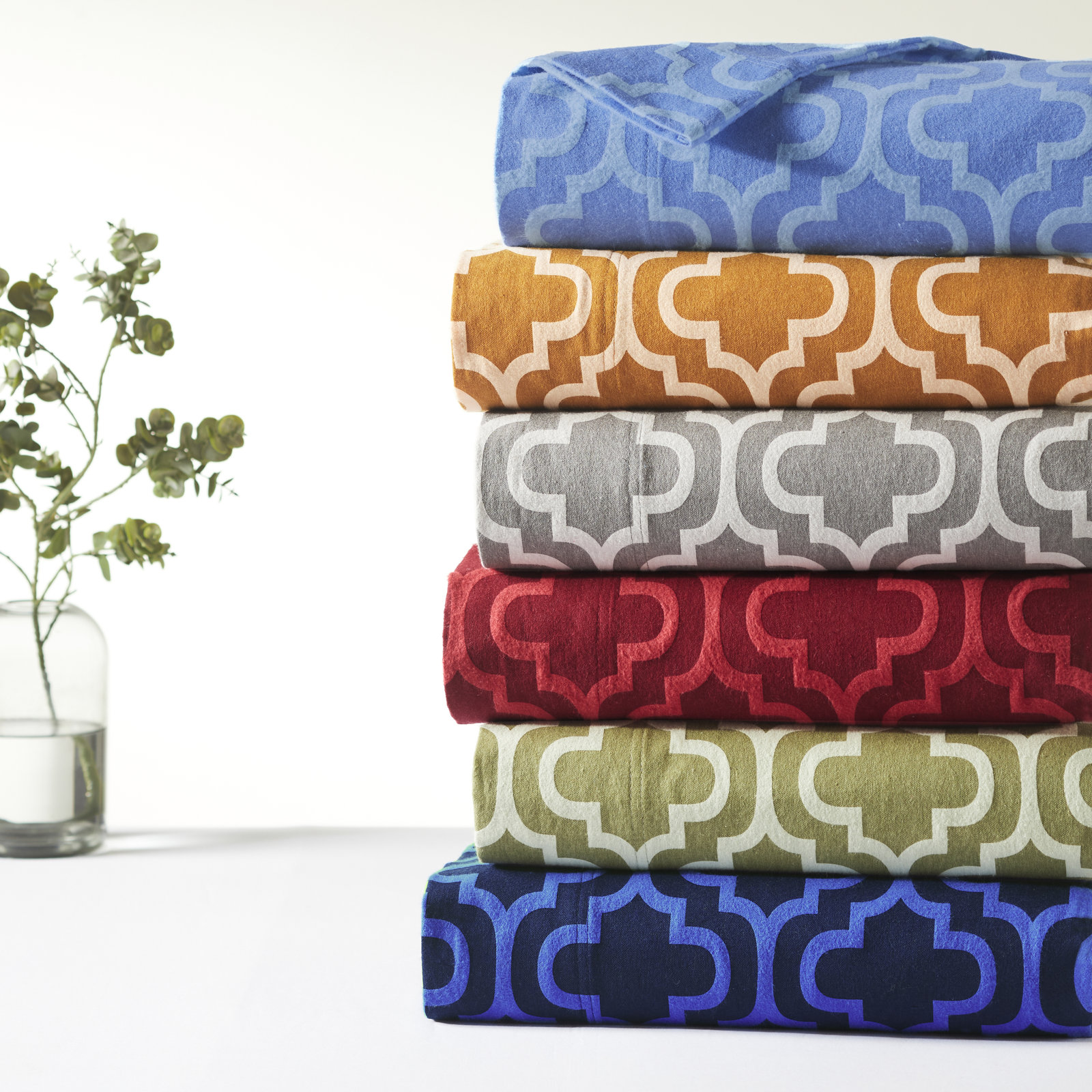 All-Season Breathable 100% Cotton Flannel Pillowcase Set, King, Sage Trellis